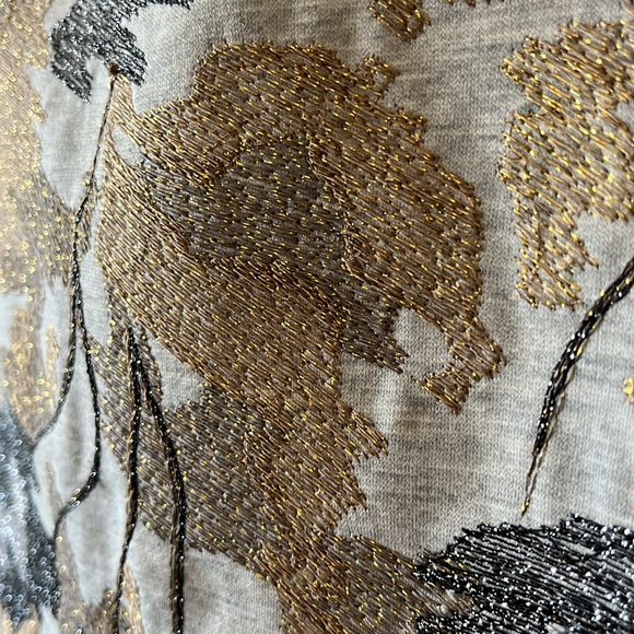 NWT BCBG MaxAzria Runway Rebekka Gray Abstract Leaf Metallic Print Midi Skirt 0 - Picture 5 of 16